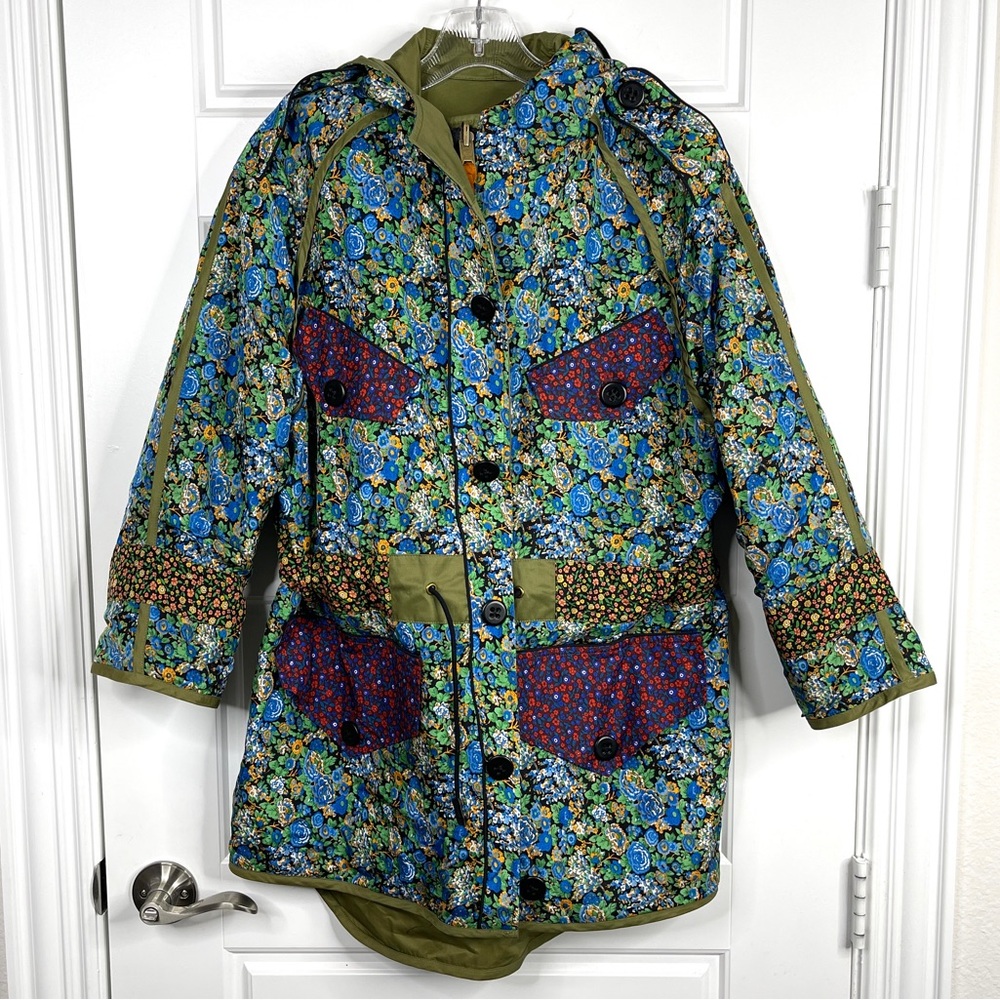 COACH Shrunken Parka NEW Size M Reversible Green Floral Very Rare Made In Italy
